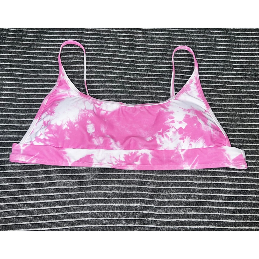 SHEIN Pink White Tie Dye Scoop Neck Bikini Top XL Adjustable Straps Padding